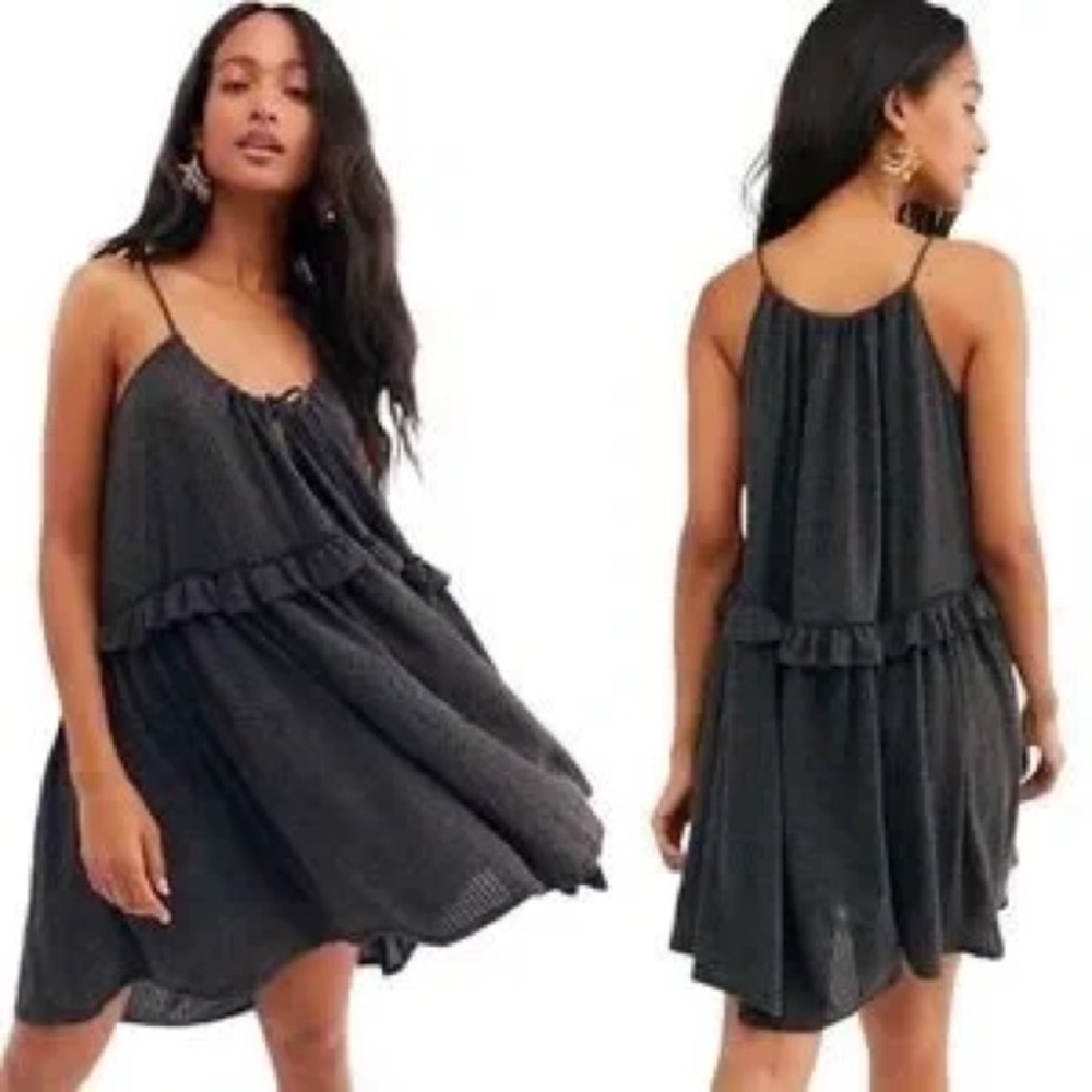Free People Beach Rosaline Tunic Dress Halter Tie Ruffle Swing Black Medium